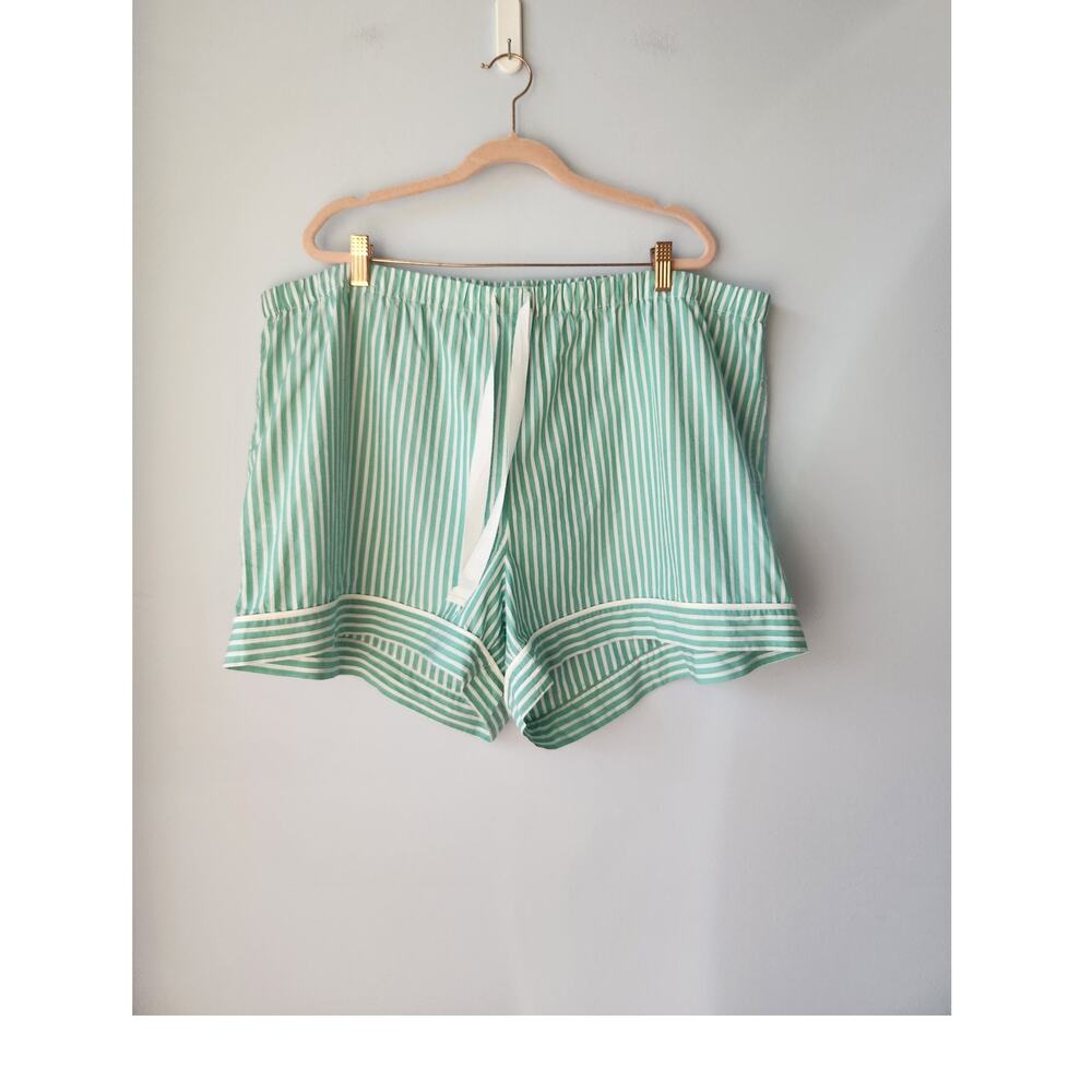 NWOT J. Crew Cotton Short Pajama *Bottom Only Eucalyptus Steam White Stripes 2X